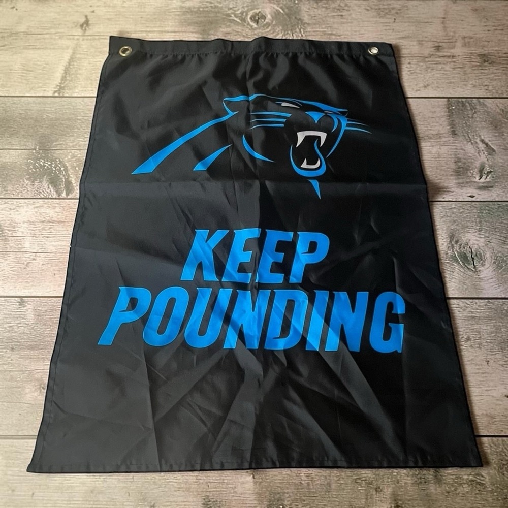 Carolina Panthers Keep Pounding Flag Banner Grommet Black Blue NFL 24.5" x 18.5"